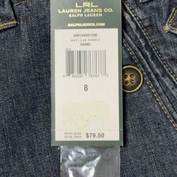 Lauren Jeans Co Denim Dark Wash Skirt Cotton Linen Sz 8 Pockets Adjustable Sand - Picture 16 of 16